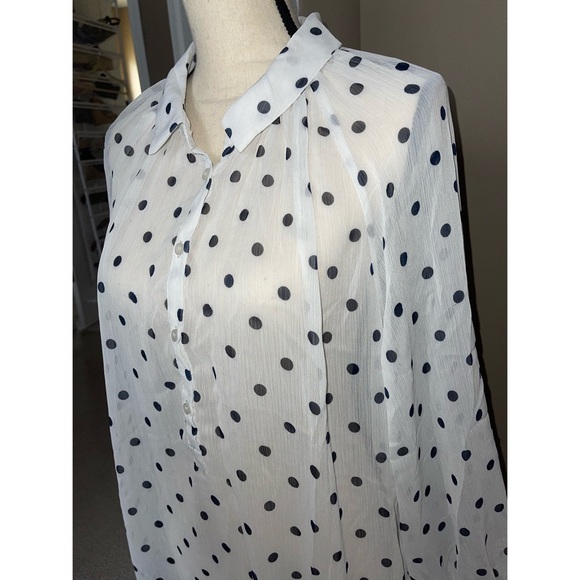 Women’s White Polka Dot Pattern Joe Fresh Sheer Blouse 🖤 - Picture 8 of 17